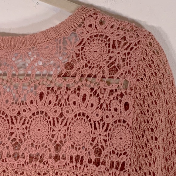 Hippie Rose Boho Crochet Lace Hi-Low Hemline Women’s Size M Orange Sweater - Picture 14 of 16